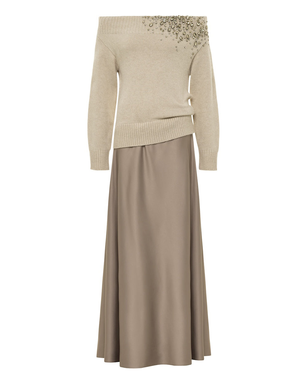Hellessy Astra Crystal Off-The-Shoulder Sweater Maxi Dress, Cloud/Chestnut, Women's, XS, Casual & Work Dresses Sweater Dresses Hellessy Astra Crystal Off-The-Shoulder Sweater Maxi Dress, Cloud/Chestnut, Women's, XS, Casual & Work Dresses Sweater Dresses